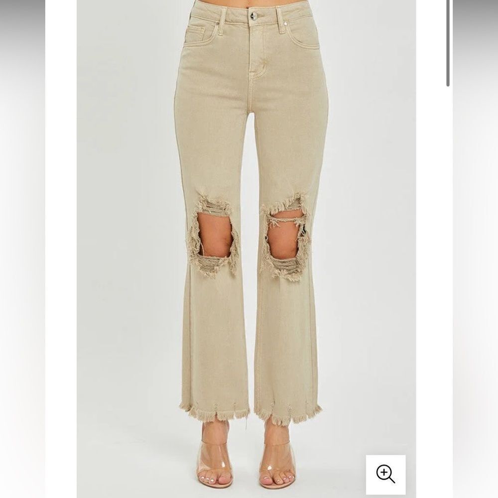 RISEN LOS Angeles Sand High Rise Distressed Straight Leg Jean Raw Hem 7/28 NEW - Picture 15 of 16